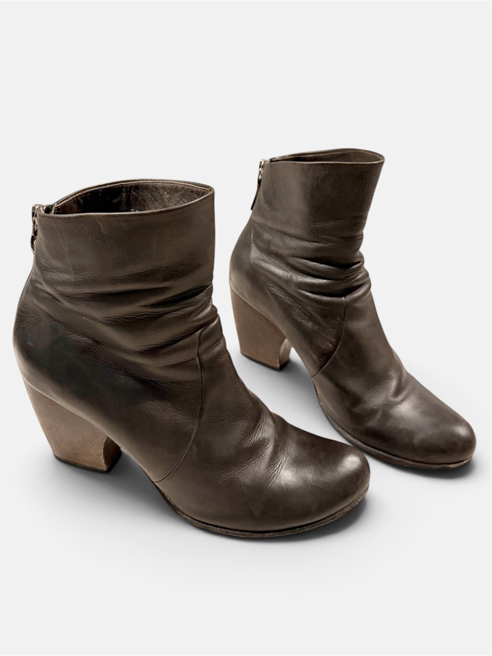 Coclico Brown Leather Slouch Ankle Boots Wood Block Heel EU 39.5 Distressed